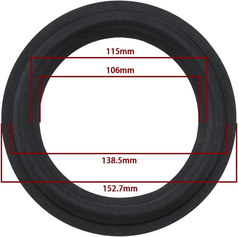 ECSiNG 4PCS 6.5 Inch Speaker Foam Edge Surround Replacement Part Speaker Surrounds Repair Kit Inner Diameter 106mm Outer Diameter 152.7mm for Speaker Repair DIY Black - Image 4